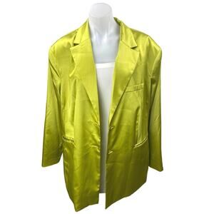 H&M Divided Green Chartreuse Satin Notch Collar Long Sleeve Blazer Coat Jacket L